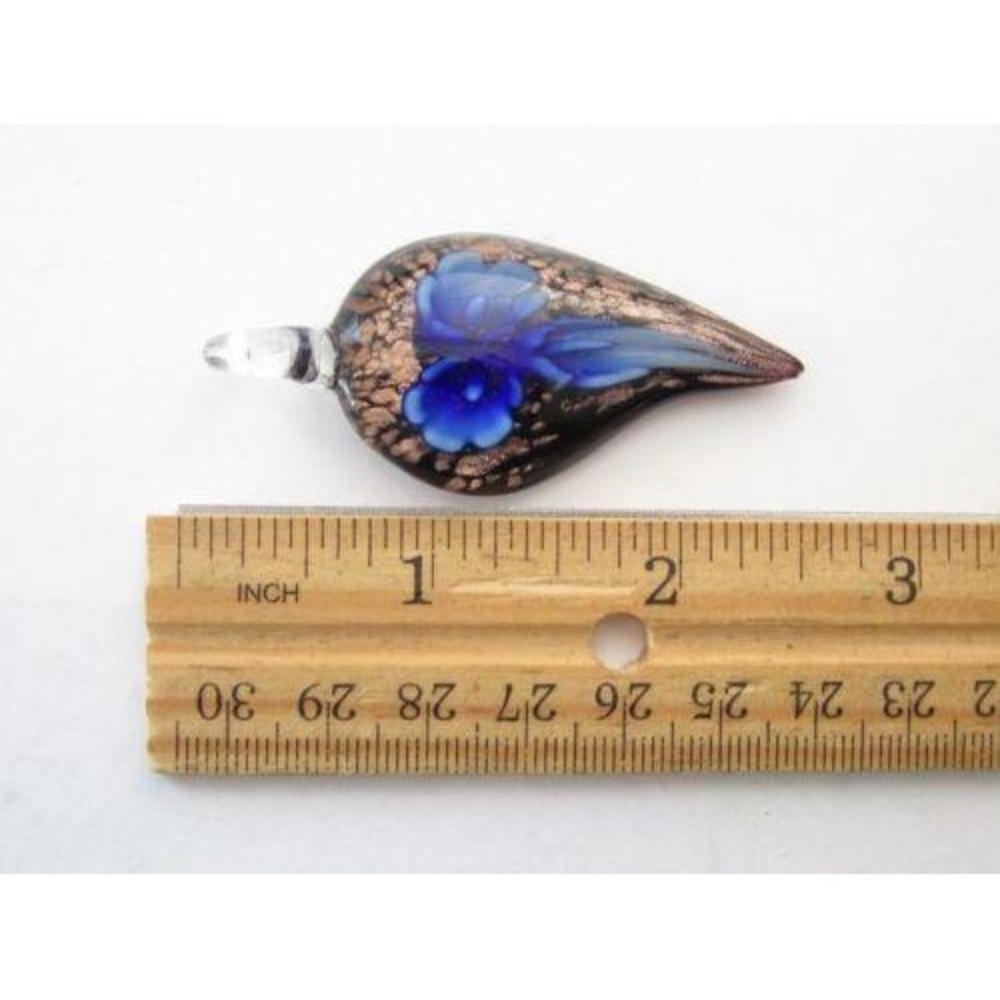 Beautiful Large Blue & Copper Art‎ Glass Flower Necklace Pendant - Picture 3 of 3